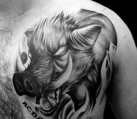 60 Boar Tattoo Designs For Men - Virulent Animal Ink Ideas Hog Tattoo For Men, Wild Boar Tattoo Design, Boar Head Tattoo, Pigs Tattoo, Warthog Tattoo, Hog Tattoo, Wild Boar Tattoo, Pig Tattoo Ideas, Boar Tattoo