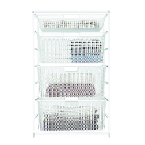 Elfa White Mesh Start-A-Stack | The Container Store Elfa Closet, Hanging Drawers, Kitchen Drawer Organizers, Gray Accessories, Closet Drawers, White Drawers, The Home Edit, Small Closet, Plastic Drawers