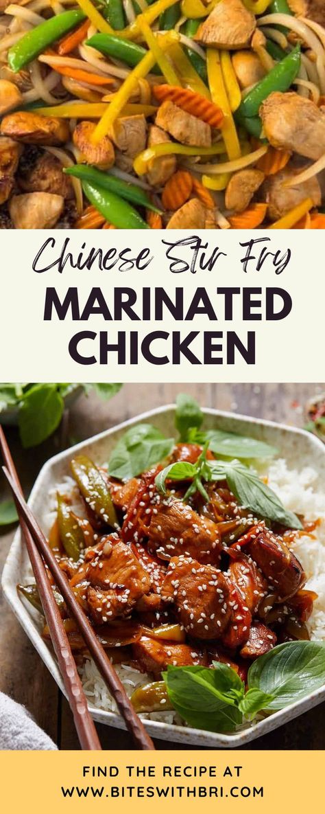 This Chinese Stir Fry Marinated Chicken recipe is loaded with veggies. Marinating the chicken adds another layer of flavor to a simple stir fry. The chicken is tender and smothered in stir fry sauce. This stir fry is loaded with flavorful veggies and makes for a very nutritious meal. This recipe is super versatile. Use whatever protein or veggies you have on hand. It is kid friendly and a great weeknight dinner idea. This recipe is dairy-free and can be made gluten-free. Simple Stir Fry, Chicken With Veggies, Low Fodmap Recipes Dinner, Stir Fry Sauce Recipe, Egg Rice, Marinated Chicken Recipes, Fried Rice With Egg, Chicken Over Rice, Chinese Stir Fry