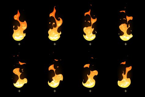 Fire Anime Drawing, Animation Sprite Sheet, Animating Fire, Fire Animation Frames, Flame Reference, How To Draw Fire, Cartoon Flames, Sprite Sheet Animation, Elements Animation