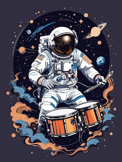 "Astronaut Playing Drums" Classic T-Shirt for Sale by dooubleX | Redbubble Drum Wallpaper Art, Music Tshirt Design, Tshirt Design Ideas Art, Astronaut Music, Drums Wallpaper, Playing Drums, Drums Art, Space Music, Space Drawings