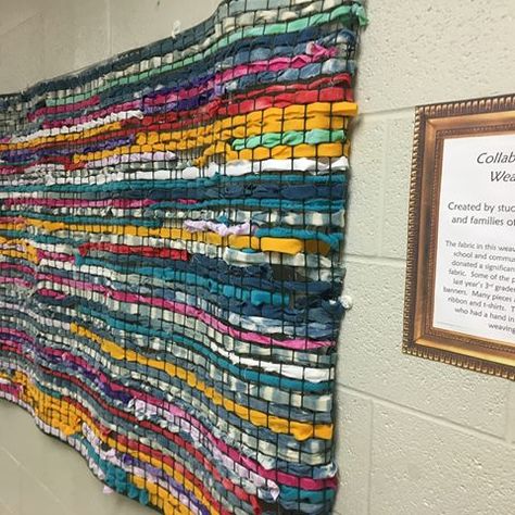 Finally installed the collaborative weaving that was created by students, teachers, & families at this year’s art show. Kids were already commenting how they made that with their sister or brother or parent. Warms my heart! Collaborative Weaving, Makers Space, Group Art Projects, Weaving For Kids, High School Art Projects, Collaborative Art Projects, Fiber Art Projects, Textiles Projects, Group Art