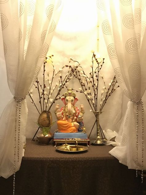 Ganapati Decoration At Home, Ganesh Chaturthi Decoration At Home, Ganpati At Home, Ganapati Decoration Ideas, Ganapati Decorations, Eco Friendly Ganpati Decoration, Bappa Decoration, Ganesha Decoration, Puja Decoration