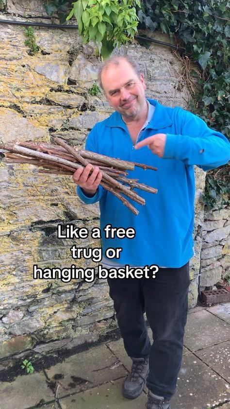 Simon Akeroyd | #weekendproject for you. Free trug or hanging basket. I’ve recycled some old rope / string, sown a strawberry seed and found some sticks.… | Instagram Stick Garden Bed, Twig Baskets Diy, Garden Trug Diy, Garden Projects Using Sticks And Twigs, Diy Garden Trug Basket, Twined Root Basket Diy, Twig Plant Supports, Strawberry Seedlings, Gardening Decor