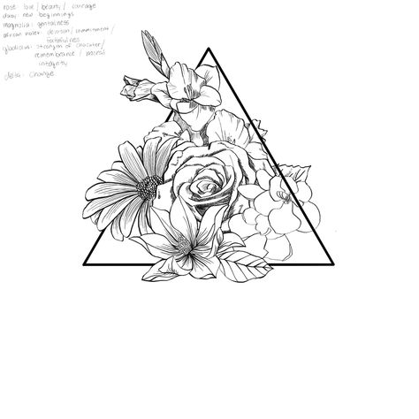 Flowers Triangle Tattoo, Triangle Flower Tattoo Design, Triangle And Flower Tattoo, Floral Triangle Tattoo, Triangle Tattoo Cover Up, Triangle Tattoo With Flowers, Flower Triangle Tattoo, Triangle Flower Tattoo, Sc Tattoo