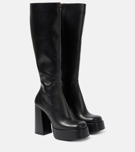 Versace Heels, Platform Knee High Boots, Pinterest Shop, Leather High Heel Boots, Dr Shoes, Black High Boots, Versace Gold, Black Knee High Boots, Aesthetic Shoes