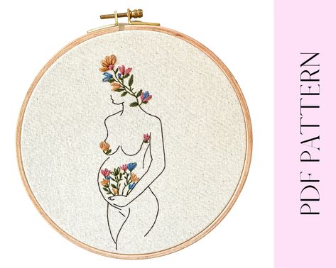 Embroidery Woman, Pregnant Lady, How To Stitch, Beginner Embroidery, Digital Embroidery Patterns, Stitch Guide, Fabric Coasters, Embroidered Gifts, Paper Embroidery