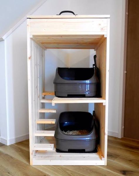 Cat Litter Cabinet, Sweet Home Design, Cat Patio, Cat House Diy, Litter Box Furniture, Cat Sanctuary, Cats Diy Projects, Cat Door, Cat Box