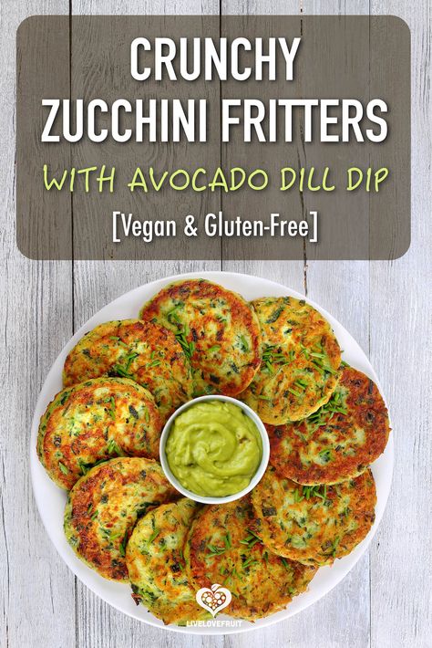 Crunchy Zucchini, Vegan Zucchini Fritters, Zucchini Health Benefits, Snacks Dinner, Dip Vegan, Chickpea Fritters, Dill Dip, Vegan Zucchini, Inflammatory Diet