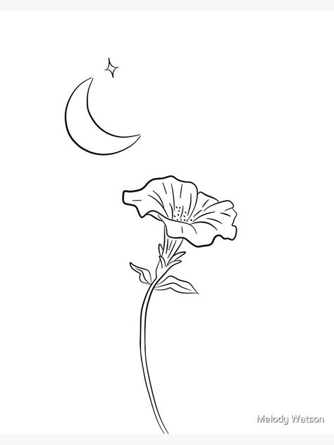 "Morning Glory Flower Line Art - Moonflower" Art Board Print for Sale by Odyanne | Redbubble Morning Glory Tattoo, Morning Glory Flowers, Line Art Flowers, Bouquet Tattoo, Moon Tattoo Designs, Birth Flower Tattoos, Flower Outline, Line Art Tattoos, Dainty Tattoos