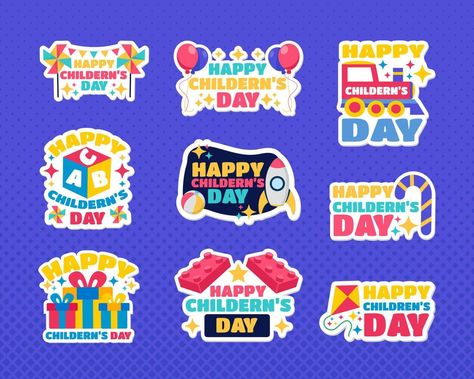 Colorful Children's Day Sticker Pack Day Stickers, Happy Children's Day, Children's Day, Child Day, Sticker Pack, Happy Kids, Stickers Packs, Vector Art, Vector Free