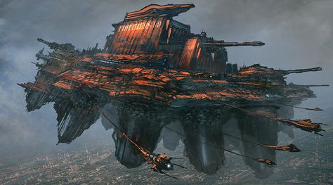 Feng Zhu Design: VEHICLES / PROPS Flying Fortress Fantasy Art, Industrial Spaceship, Floating Fortress, Flying City, Futuristic Concept Art, Graphic Design News, Feng Zhu Design, Feng Zhu, Future Cities