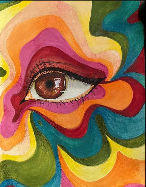 Pencil ✏️ art Creative Eye Painting, Self Portrait Ideas Painting, Room Painting Ideas Aesthetic, Eye Painting On Canvas, Beginner Art Ideas, Realistic Painting Ideas, Canvas Doodles, Hippie Art Ideas Simple, Painting Ideas Colorful