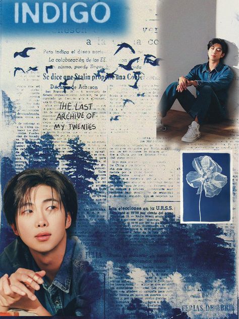 The poster captures the calm mood of RM's debut album Indigo. Rm Indigo Album Cover, Rm Indigo, Calm Mood, Printable Wall Collage, The Calm, Life Goes On, Debut Album, Wall Collage, Art Wallpaper