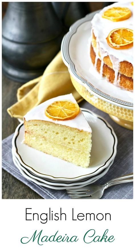 This English Madeira Cake is moist and lemony. It reminds me of pound cake, only better. Lemon Madeira Cake, Madeira Cake, Candied Lemons, Lemon Glaze, February Birthday, Round Cake, Cake Slice, Lemon Cake, Pretty Cakes