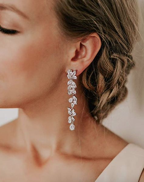 Earrings For Prom, Wedding Drop Earrings, Cubic Zirconia Bridal Earrings, Chandelier Wedding, Wedding Chandelier, Ear Crawler Earrings, Starburst Earrings, Women Bride, Crystal Bridal Earrings