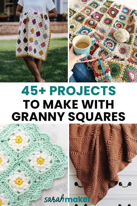 Granny Squares Knitting, Crochet Squares Projects, What To Make Out Of Crochet Squares, Crochet Square Project Ideas, Things Made With Granny Squares, Crochet Granny Squares Projects, What Can You Make Out Of Granny Squares, Tricolor Granny Square, Big Granny Square Projects