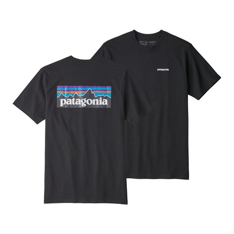 Patagonia - Black Logo P-6 Responsibili-Tee - XS - Black Organic Logo, Recycled T Shirts, Recycled Polyester Fabric, Skateboarder, Tee Shirt Homme, Recycled Fabric, Mens Tees, Tshirt Logo, Fair Trade