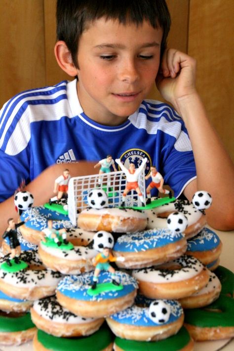 A cake made from a towering stack of Krispy Kreme glazed donuts made the best birthday cake EVER (according to the 10-year-olds)! No muss to make, no fuss to serve, this one is a winner. Krispy Kreme Birthday, Cars Mater, Donut Birthday Cake, Soccer Cake, 10 Birthday Cake, Cake Tower, Donut Cake, Birthday Donuts, Store Bought Cake