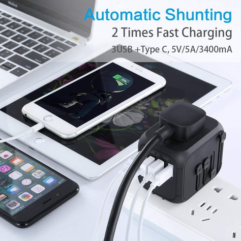 International Travel Adapter with Auto Resetting Fuse Universal Power Adapters 4 USB and Type C Ports Worldwide All in One Plugs Converter with AC Outlet Wall Charger for US EU UK AU European Italy,#Adapters, #Power, #Universal, #Ports International Travel Adapter, Universal Travel Adapter, Universal Power, Women's Blazers, Travel Adapter, Adapter Plug, Rustic Wall, Power Outlet, Wall Charger