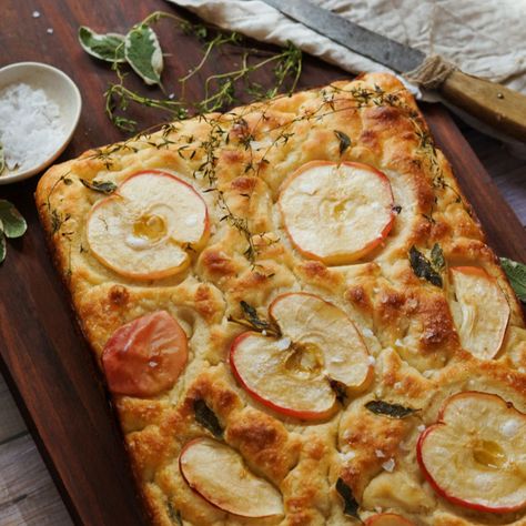 Apple and Sage Focaccia Sage Focaccia, Foccacia Bread, Rosemary Focaccia, Thanksgiving Leftover Recipes, Focaccia Recipe, Dinner Party Menu, Flaky Salt, Focaccia Bread, Leftovers Recipes