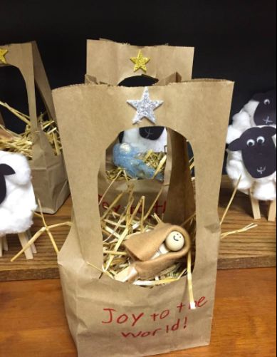 Paper Bag Manger, Paper Bag Manger Scene, Sunday School Room Decor, Baby Jesus Craft, Christmas Sunday School, Christmas Sunday, Christmas Preschool, Christmas Manger, Paper Bag Crafts