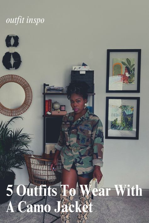 For those of you who are considering getting a Camo jacket, or to the ones who already have one and looking for outfit inspiration. (I see you baddie, I get it.. I’m the SAME way). Class is in session. We are going to take one jacket and style it 5 fashionable ways. Keep reading for a quick guide on different ways to style this unique yet familiar garment. Camo Blouse Outfit, Army Camo Jacket Outfit, Camo Utility Jacket Outfit, Camouflage Hoodie Outfit, Camouflage Jacket Outfit Women, Camoflauge Outfits Black Women, Camo Shirt Outfit Women, Camo Jacket Outfits For Women, Camo Pants Outfit Baddie