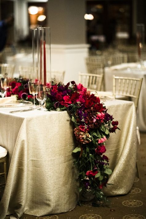 Sayles Livingston Design - Jillian and Alex Wine Red Centerpieces Wedding Ideas, Wine Red Table Setting, Burgundy Table Linens Wedding, Wine Red Floral Arrangements, Wine And Roses Lodi Wedding, Burgundy Color Scheme, Winter Castle, Platinum Wedding, Quinceanera Invitations