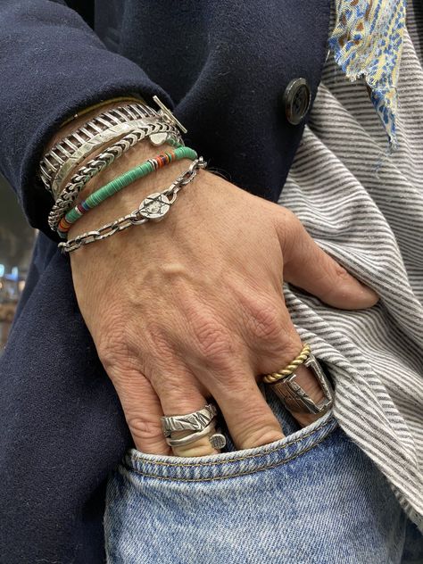 Painting Stars, Street Style Jewelry, Bohemian Style Men, Diy Leather Bracelet, Mens Rings Fashion, Mixed Metal Jewelry, Wrist Wear, Chunky Jewelry, Funky Jewelry