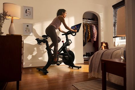 Peloton In Bedroom, Best Exercise Bike, Peloton Bike, Spin Bikes, Spin Class, Form Design, Biking Workout, Cabinet Design, Beautiful Interiors