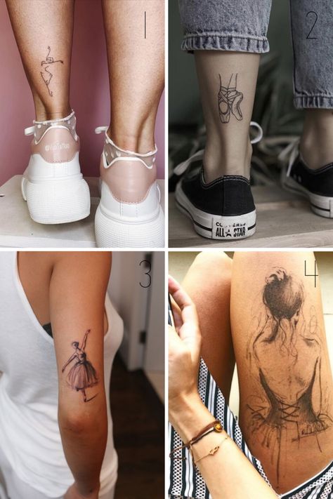 30 Beautiful Dance Tattoo Ideas Dancers Will Love |   couples tattoos small simple Tap Shoe Tattoo, Ballet Tattoo Minimalist, Pointe Shoe Tattoo, Ballet Tattoo Ideas, Dance Tattoo Ideas Dancers, Tiny Dancer Tattoo, Dancer Tattoo Ideas, Ballet Shoes Tattoo, Dance Tattoos