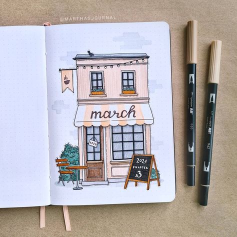 Coffee Shop Theme, March Themes, Cute Coffee Shop, Bullet Journal Paper, Bullet Planner, Bullet Journal Aesthetic, Better Late Than Never, Bullet Journal Diy, Bullet Journal Notebook