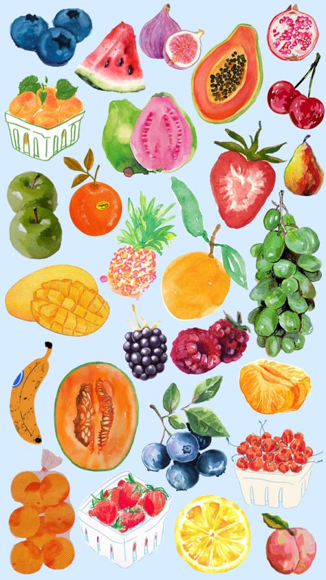 Fruta Summer Lock Screen, Summer Fruit Wallpaper, Collage Cutouts, Stickers For Journal, Story Backgrounds, Conversational Prints, So Fresh So Clean, 2022 Art, Fruit Wallpaper