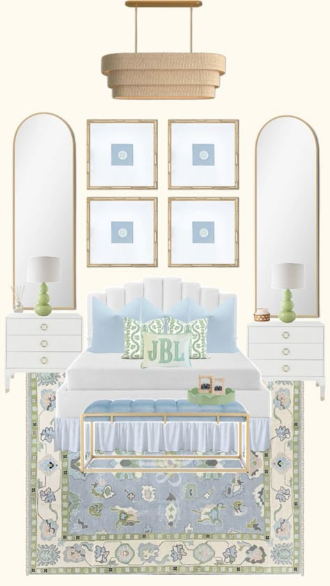 Green Preppy Room, Blue And Green Room, Costal Bedroom, Green Preppy, Preppy Bedroom, Brown Rooms, Dorm Living, Green Room, Preppy Room