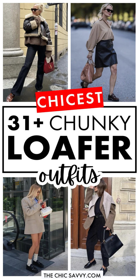 Elevate your style with chunky loafers outfit ideas! Discover how to pair chunky loafers and jeans outfit for a casual look, or opt for a polished chunky loafers business outfit. Explore chunky loafers casual outfit ideas perfect for everyday wear, and find inspiration for a chic chunky loafers corporate outfit. For evenings, try a chunky loafers dress outfit or a trendy chunky loafers night outfit. Embrace the season with chunky loafers for women outfit fall and chunky loafers in winter styles. Don’t miss our chunky loafers Y2K looks for a fun twist! A stylish collection of chunky loafers outfits showcasing various looks, including casual, business, and evening styles perfect for different occasions. Platform Loafers Outfit Winter, Chunky Loafers With Jeans, Pants With Loafers Outfit, Loafers For Women Outfit Fall, Lug Loafers Outfit, Loafers With Tights, Loafers Dress Outfit, Loafers In Winter, Tan Loafers Women