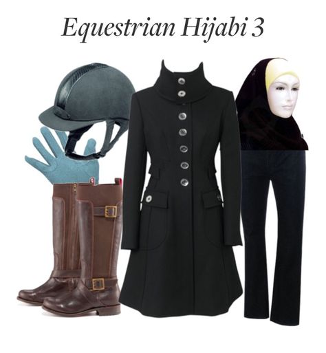 A Riding Outfit I found during a google search for 'Muslimah Riding Wear'. Didn't note down the site tho!! Horse Riding Outfit Hijab, Hijabi Horse Riding Outfit, Hijabi Equestrian Outfits, Hijabi Horse Riding, Riding Horses Outfit, French Khimar, Outfits Hijab, Cottagecore Outfit, Horse Riding Outfit