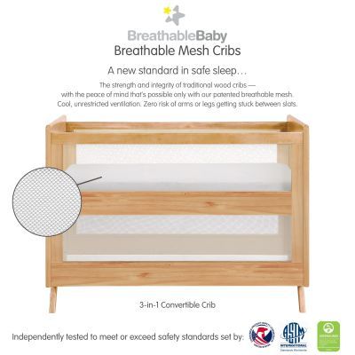 BreathableBaby Breathable™ Mesh 3-in-1 Convertible Crib — Beech — Greenguard Gold Certified Convertible Crib Toddler Bed, Crib Liners, Wood Crib, Glider Rocker, Crib Toddler Bed, Sleep Solutions, Convertible Crib, Crib Mattress, Furniture Removal