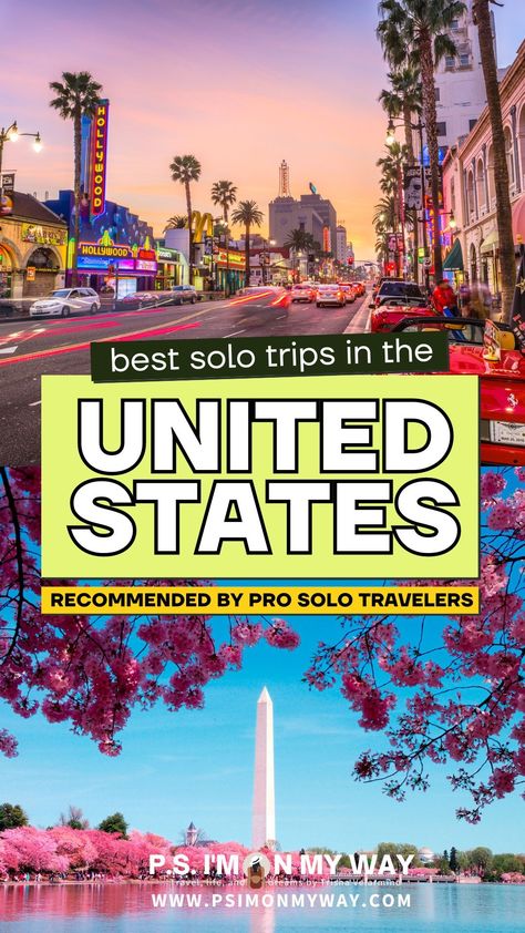 15 best solo trips in the US in 2024 recommended by pro solo travelers Solo Weekend Getaway, Best Solo Trips For Women In The Us, Solo Adventure Ideas, Solo Vacation Ideas Woman, Travel Solo Woman, Best Solo Trips For Women, Solo Trips For Women, Solo Female Travel Usa, Solo Travel Aesthetic