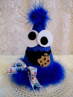 Cookie Monster All Fabric Party Hat Sesame Street by cd1ofakind Monster Birthday Theme, Cookies Monster, Cookie Monster Birthday Party, Monster 1st Birthdays, Cookie Monster Party, Cookie Monster Birthday, Crazy Hat Day, Sesame Street Birthday Party, Elmo Party