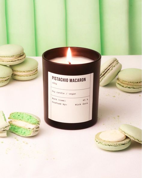 Wick Guru: The Best Sustainable Soy Candles Macaron Candle, Caramel Meringue, Pistachio Caramel, Pistachio Macaron, Vanilla Meringue, Amazing Candles, Bakery Candles, Beautiful Scented Candles, French Patisserie