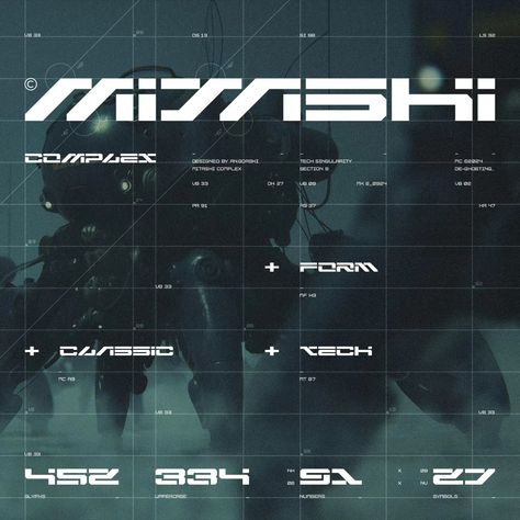 MITASHI© Crafted by @an.gorski . . Typeface inspired by the futuristic vibe of cyberpunk, specifically drawing from the “Ghost in the Shell” universe. Designed to evoke the sleek, high-tech aesthetic of a cyber-enhanced world, Mitashi offers an extensive array of alternate characters, encouraging users to “deep dive” into creative possibilities and achieve truly unique results. Mitashi’s meticulously crafted kerning ensures that everything written with this font appears polished and cohesiv... Futuristic Art Design, Alternate Universe Aesthetic, Futuristic Design Graphic, Tech Graphic Design, Ghost Runner, Techwear Design, Futuristic Interface, Ghost Character, Futuristic Typography