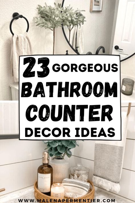 Bathroom Counter Storage, Counter Decor Ideas, Bathroom Counter Decor Ideas, Bathroom Counter Decor, Bathroom Vanity Decor, Restroom Decor, Counter Decor, Bathroom Counters, Bathroom Counter