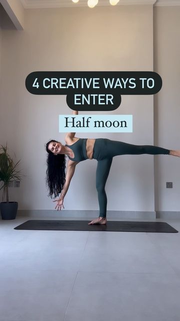 Half Moon Variations Yoga, Half Moon Sequence, Half Moon Yoga Sequence, Opening And Closing Yoga Class Script, Creative Yoga Transitions, Moon Yoga Poses, Half Moon Yoga Pose, Yoga Transitions, Half Moon Pose