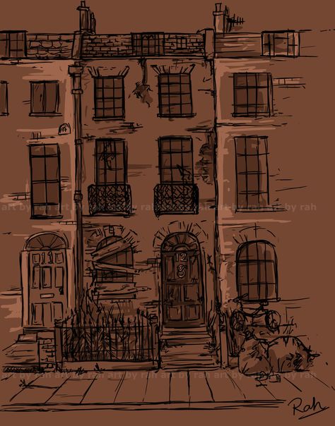 12 Grimmauld Place Aesthetic, Number 12 Grimmauld Place, 12 Grimmauld Place, Drawing Buildings, Grimmauld Place, Harry Potter Places, Terrace Houses, Harry Potter Monopoly, Into Drawing