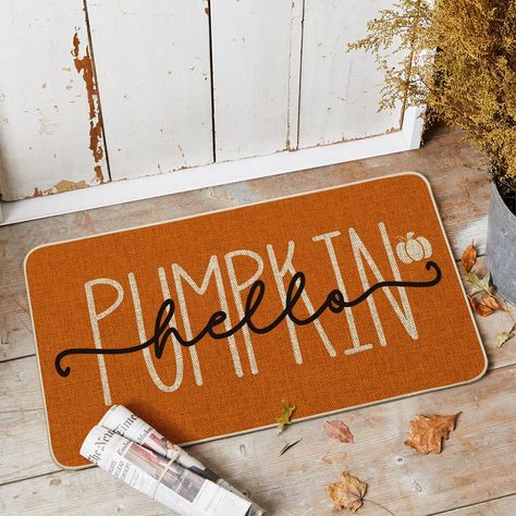 Artoid Mode Orange Hello Pumpkin Fall Doormat, Autumn Home Decor Low-Profile Switch Rug Door Mat Floor Mat for Indoor Outdoor 17x29 Inch Hello Doormat, Home Decor And Organization, Fall Doormat, Autumn Home Decor, Hello Pumpkin, Decor Baie, Pumpkin Fall, Autumn Home, Holidays Halloween