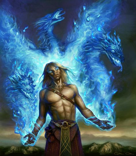 Dragons of the Blue Flame by godofwar-- Elemental foolish on the field Blue Fire Dragon, Fire Elemental, Fire Warrior, Dark Wizard, Element Fire, Fantasy Role Playing, Location Inspiration, Blue Flame, Dungeons And Dragons Characters