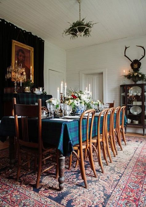 I love holiday decor of all kinds, but lately I've found myself especially drawn to traditional Christmas decor — styles that speak of history and the old world and huddling around a beautiful tree all lit up in the midst of a cold German winter. If you, too, find yourself attracted to this look, here are 11 ways you can bring it home. German Winter, Deer Heads, Secret Hideaway, Communal Table, Plaid Tablecloth, Christmas Apartment, Traditional Christmas Decorations, Rooms Ideas, Traditional Interior Design