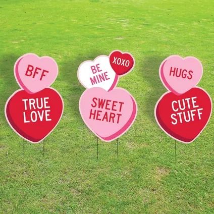 Valentine's Day Corrugated Plastic Yard Signs, 3ct Heart Candies, Party Quotes Funny, Conversation Hearts Candy, Valentine Candy Hearts, Conversation Heart, Yard Cards, Yard Decorations, Custom Candy, Lawn Sign