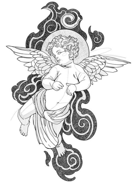 Black Angel Tattoo, Black Flash Tattoos, Tato Maori, Half Sleeve Tattoo Stencils, Religious Tattoos, Tattoo Graphic, Tattoo Stencil Outline, Tattoo Design Book