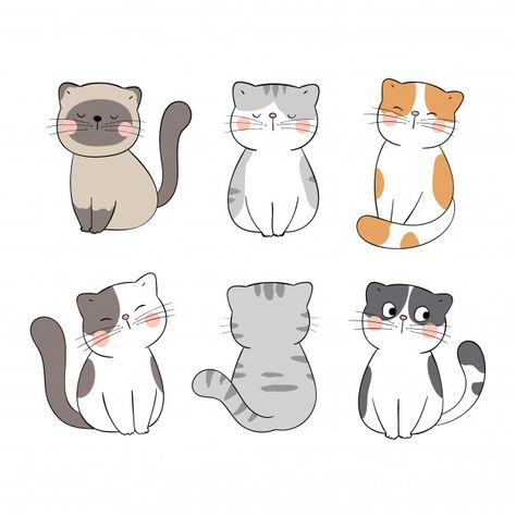 Draw collection cute cat on white.doodl... | Premium Vector #Freepik #vector #design #character #cartoon #animal White Cat Drawing Cute, Cartoon Design Ideas, Cute Cat Drawing Cartoon, Cute Characters Cartoon, Cat Cute Drawing, Draw Cute Cat, Cat Drawing Cute, Cute Cat Cartoon, Cats Cartoon